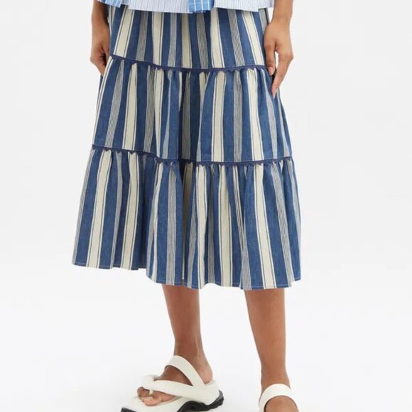 Weekend Max Mara Baruffa Linen Cotton Striped Tired Midi Skirt Like New - Picture 5 of 9